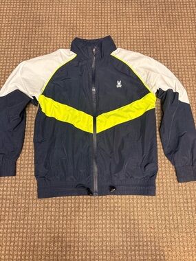 Psycho Bunny mens' Navy & Neon Yellow Windbreaker Jacket